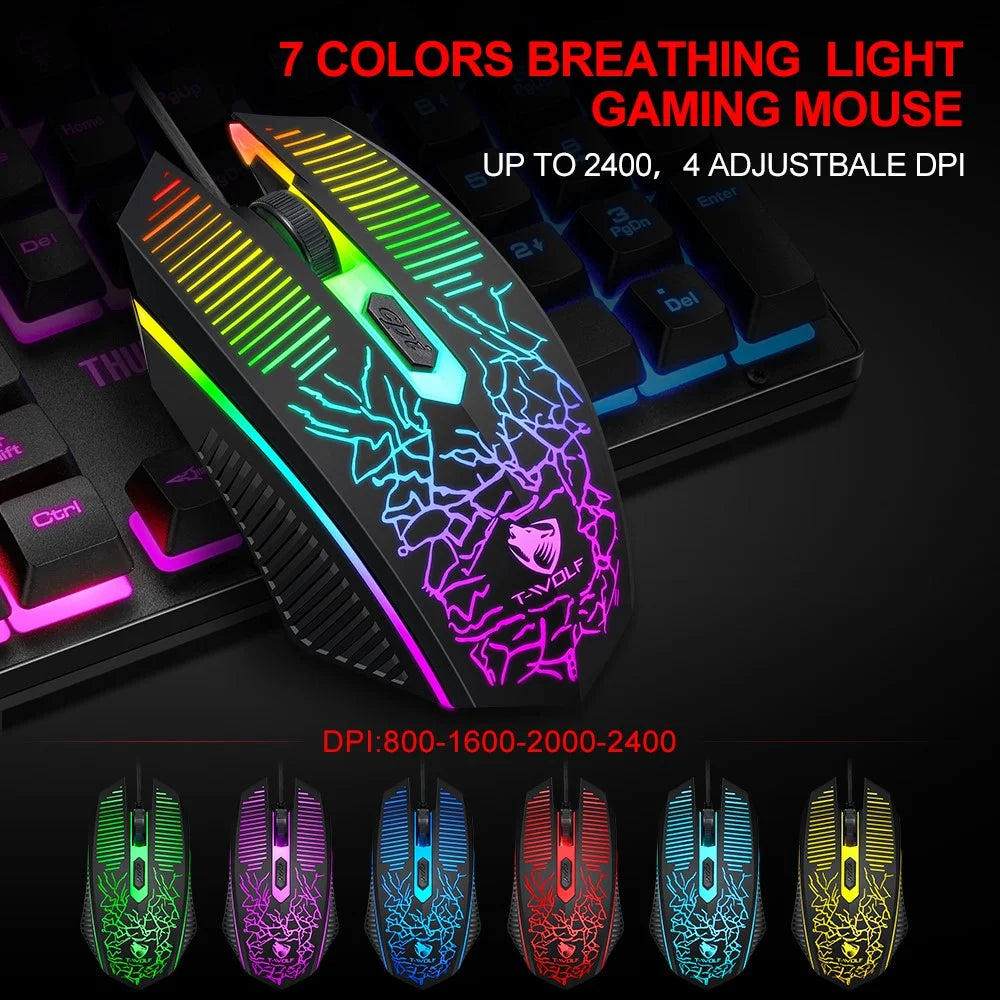 T-WOLF T31 Wired 104 Keys Backlit Gaming Keyboard + Mouse + Anti-Slip Mouse Pad Combo - 5