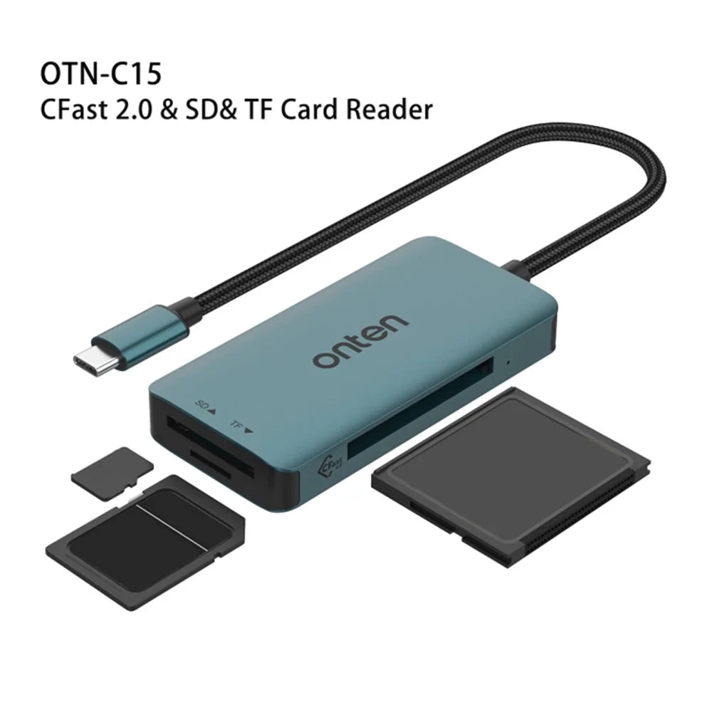 ONTEN C15 Type-C Card Reader Data Reading Converter Plug and Play for SD+Cfast+TF Cards - Green - 2