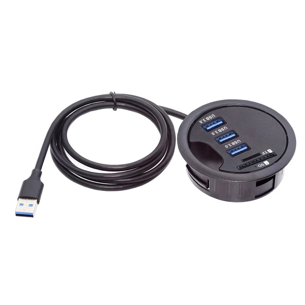 U3-095-HUB02 3X USB 3.0 Hub with SD / TF Card Slot 60mm Desk Grommet Splitter Dock Station for Desktop PC Desk - 1