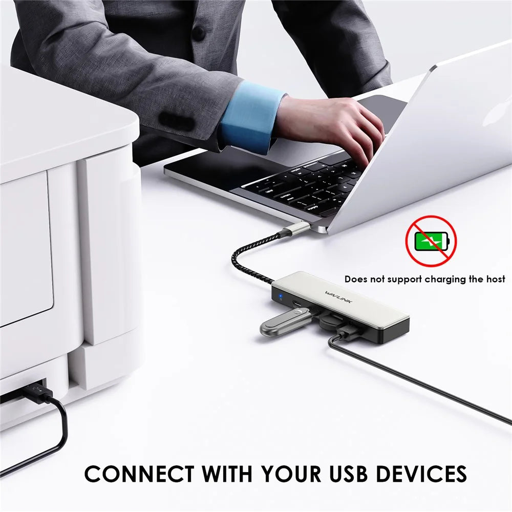 WAVLINK UH30420 Aluminum Alloy USB Hub 4-Port 10Gbps High Speed ??USB3.2 Gen2 Distributor - 7