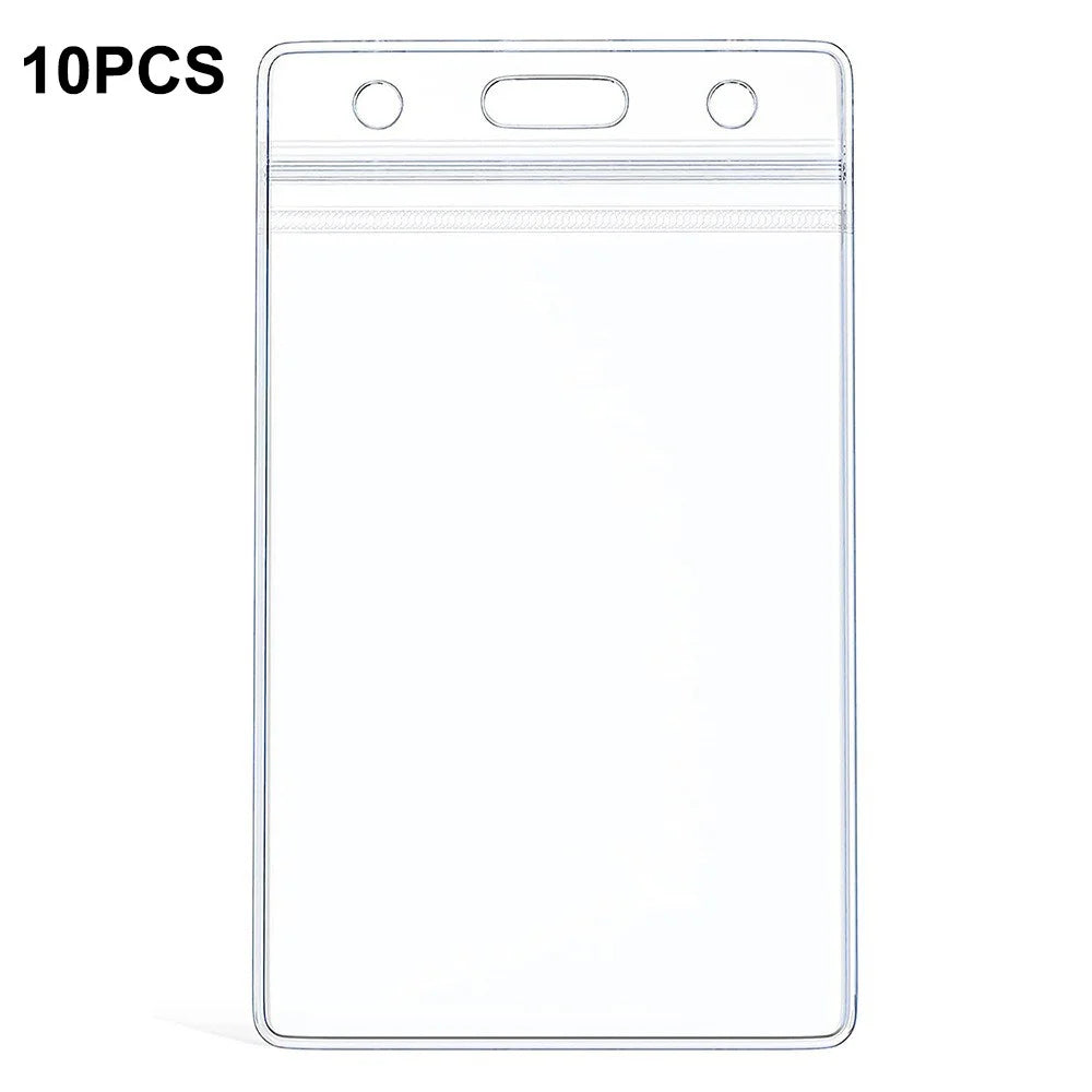 10Pcs Vertical Clear Waterproof ID Card Holder PVC Sealable Badge Protector - 1
