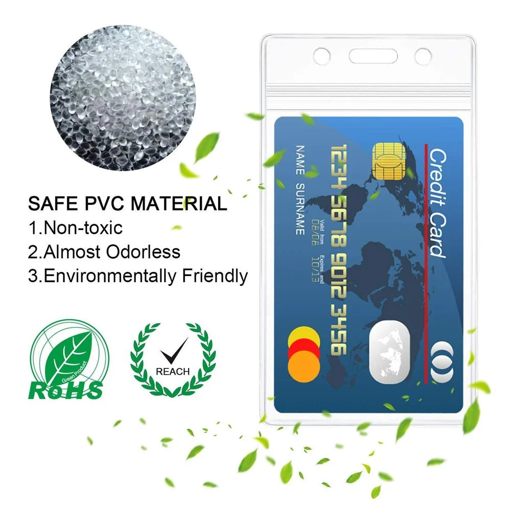 10Pcs Vertical Clear Waterproof ID Card Holder PVC Sealable Badge Protector - 2
