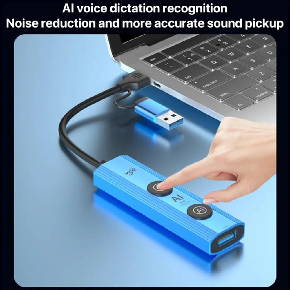 YCE V295B 5 in 1 USB 3.0 / Type-C Dual Head Hub Multifunctional Voice Recognition Smart AI Expansion Dock - Blue - 5