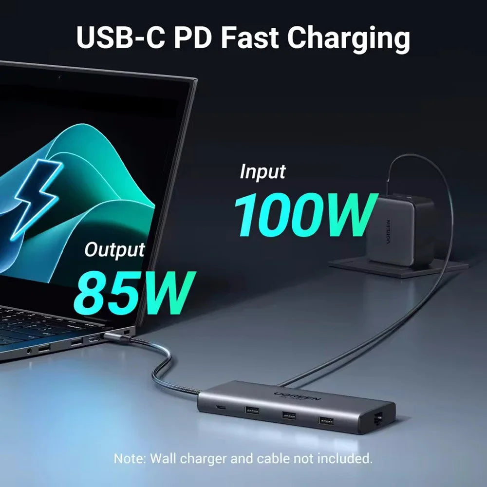 UGREEN 15534 USB-C Hub 8K / 4K HD RJ45 USB 3.0 PD 100W 10 in 1 Aluminum Alloy Adapter - 5