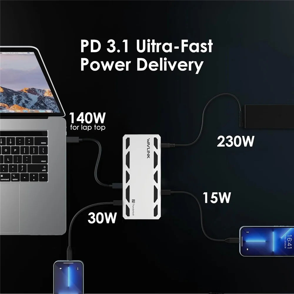 WAVLINK UTD58 12-in-1 Thunderbolt 5 Docking Station for Laptops 120Gbps 140W PD Hub Adapter - US Plug - 2