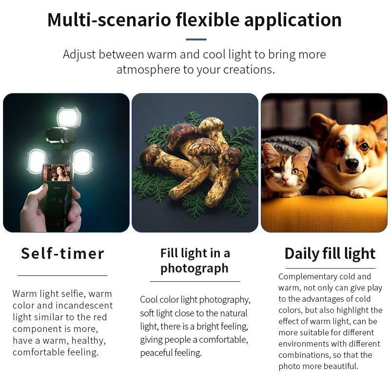 STARTRC For DJI Osmo Pocket 3 Camera Magnetic Fill Light Kit 3 Color Temperature Adjustable Photography Lamp - 7