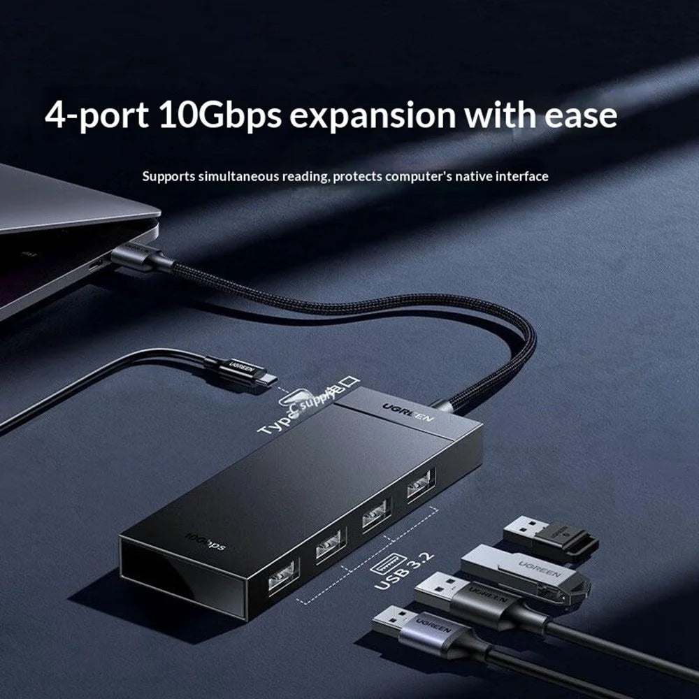 UGREEN CM806 55373 USB-A 4 Port Hub Adapter 0.5m 10Gbps High Speed Data Transfer Docking Station for Windows  /  Mac OS  /  Linux - 2