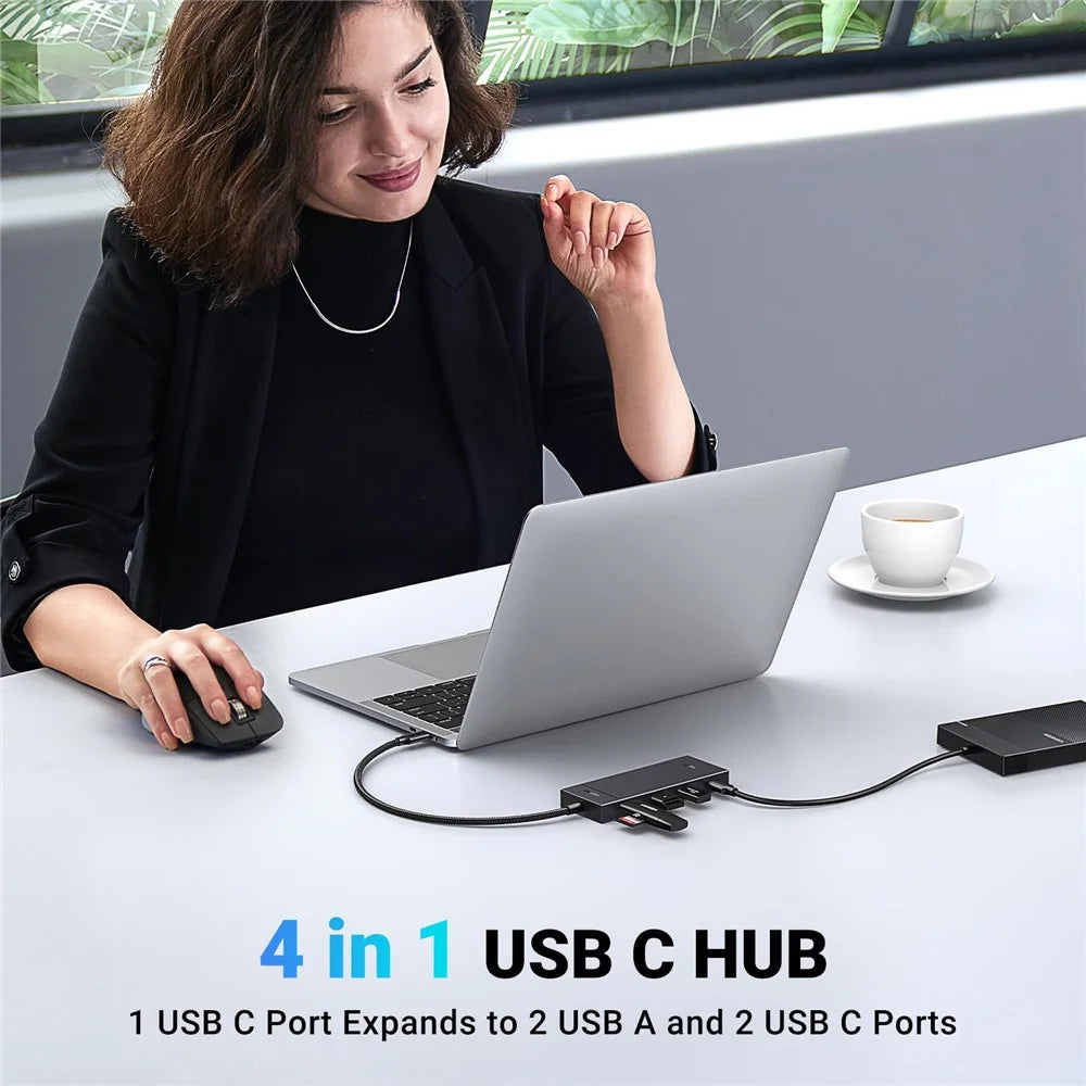 UGREEN 35583 4 in 1 USB C Hub Adapter 2 USB-C + 2 USB-A Ports 0.3m Docking Station 10Gbps Data Transfer for Windows  /  Mac OS  /  Linux - Black - 3