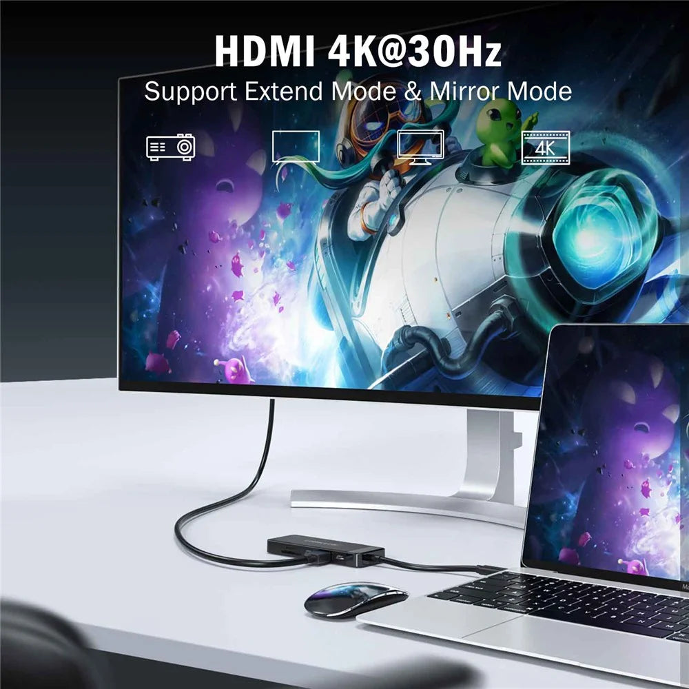 LEMORELE TC92 9 in 1 USB-C Hub PD 100W Fast Charging 4K HD USB 3.0 Docking Station SD / TF Card Reader - Black - 3