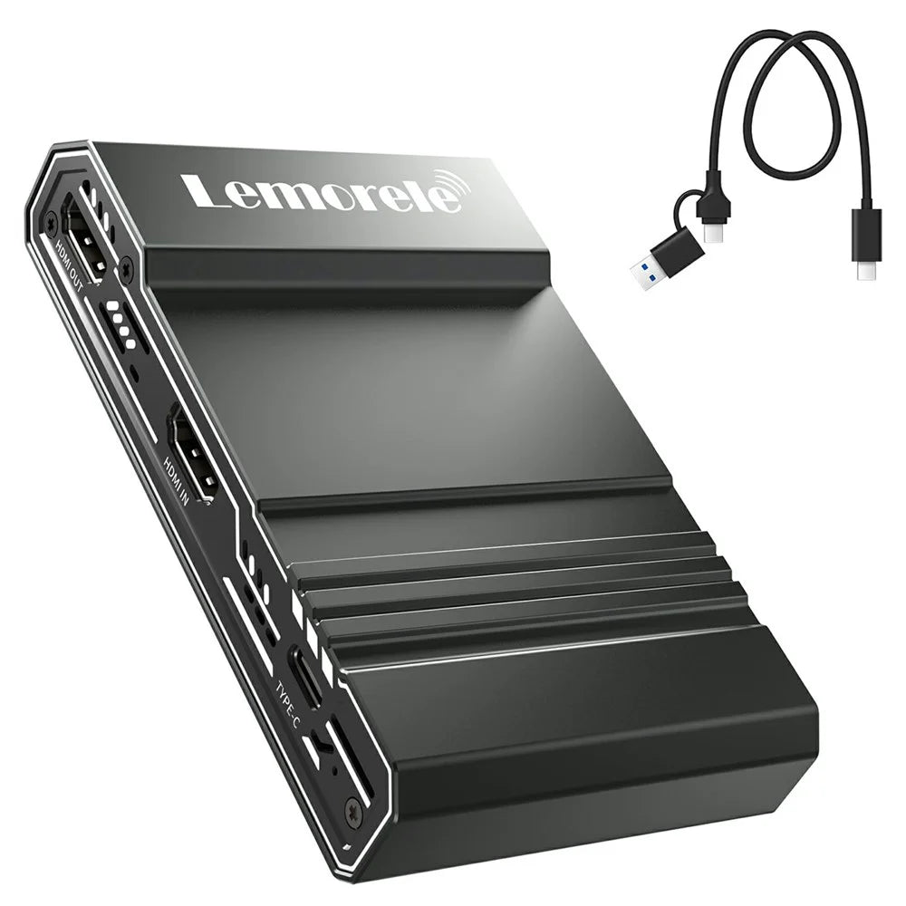 LEMORELE AC09 4K 60Hz Video Capture Card HD Audio Mixer Type-C Gaming Streaming Camera Recording - Silver Grey - 1