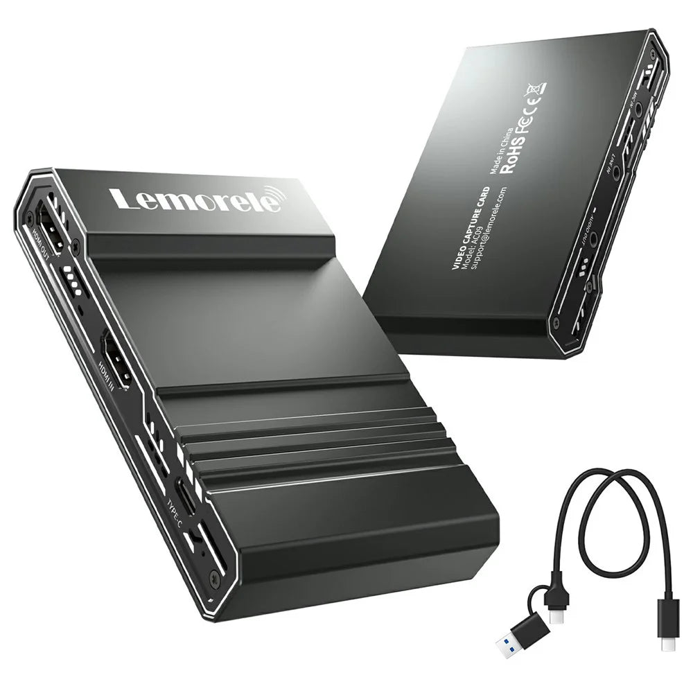 LEMORELE AC09 4K 60Hz Video Capture Card HD Audio Mixer Type-C Gaming Streaming Camera Recording - Silver Grey - 2