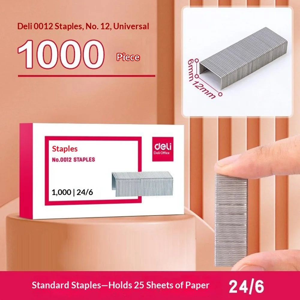 DELI 0012 1000Pcs / Box 24 / 6 Standard Staples Rust-Resistant High-Strength Steel Staples - 4