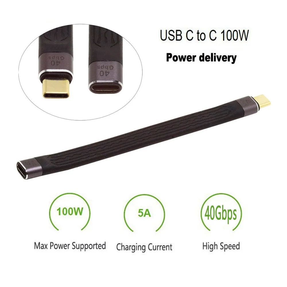 UC-040-0.13M 13cm USB4 Extension Cable Flat Male to Female 40Gbps Support 100W Charging 8K/60Hz Cord Compatible with Thunderbolt3/4 - 2