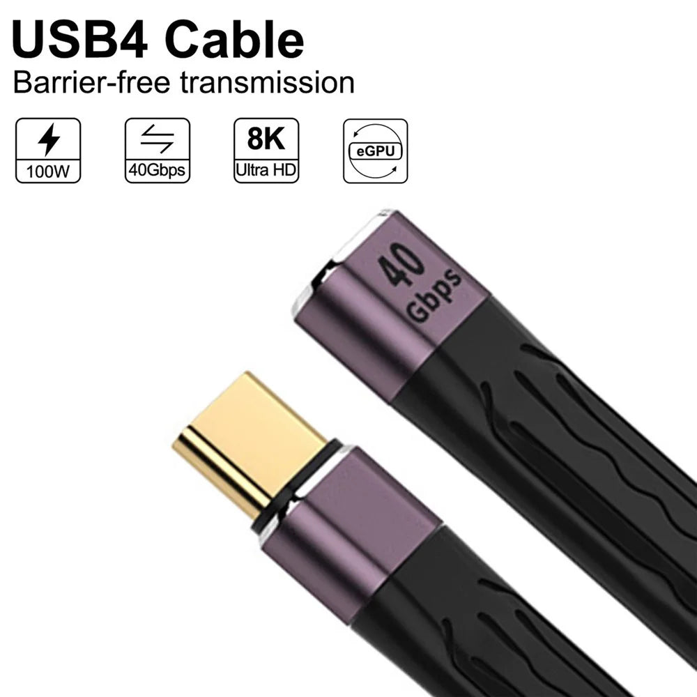 UC-040-0.13M 13cm USB4 Extension Cable Flat Male to Female 40Gbps Support 100W Charging 8K/60Hz Cord Compatible with Thunderbolt3/4 - 6