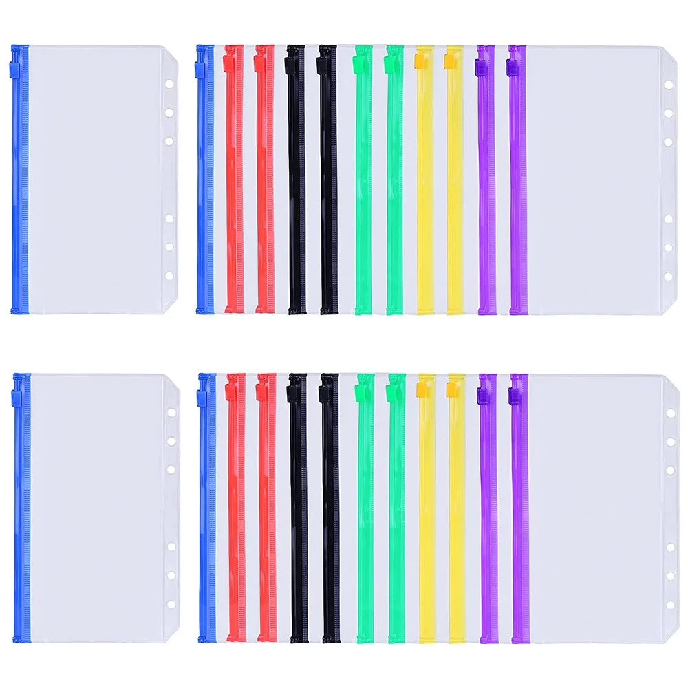 A6 Size Binder Pockets PVC Pouch Loose Leaf Document Filing Bags Multicolor Zipper Cash Envelopes Replacements for 6-Ring Notebook Binder - 1