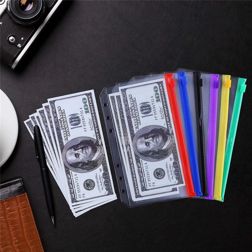 A6 Size Binder Pockets PVC Pouch Loose Leaf Document Filing Bags Multicolor Zipper Cash Envelopes Replacements for 6-Ring Notebook Binder - 2