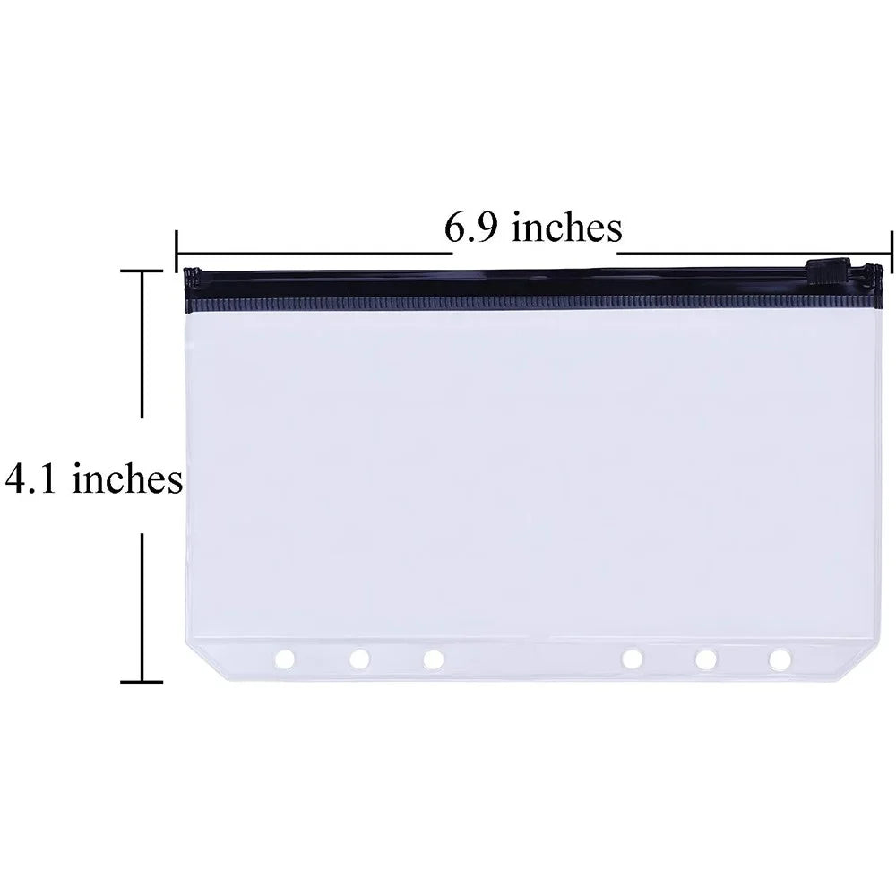 A6 Size Binder Pockets PVC Pouch Loose Leaf Document Filing Bags Multicolor Zipper Cash Envelopes Replacements for 6-Ring Notebook Binder - 6