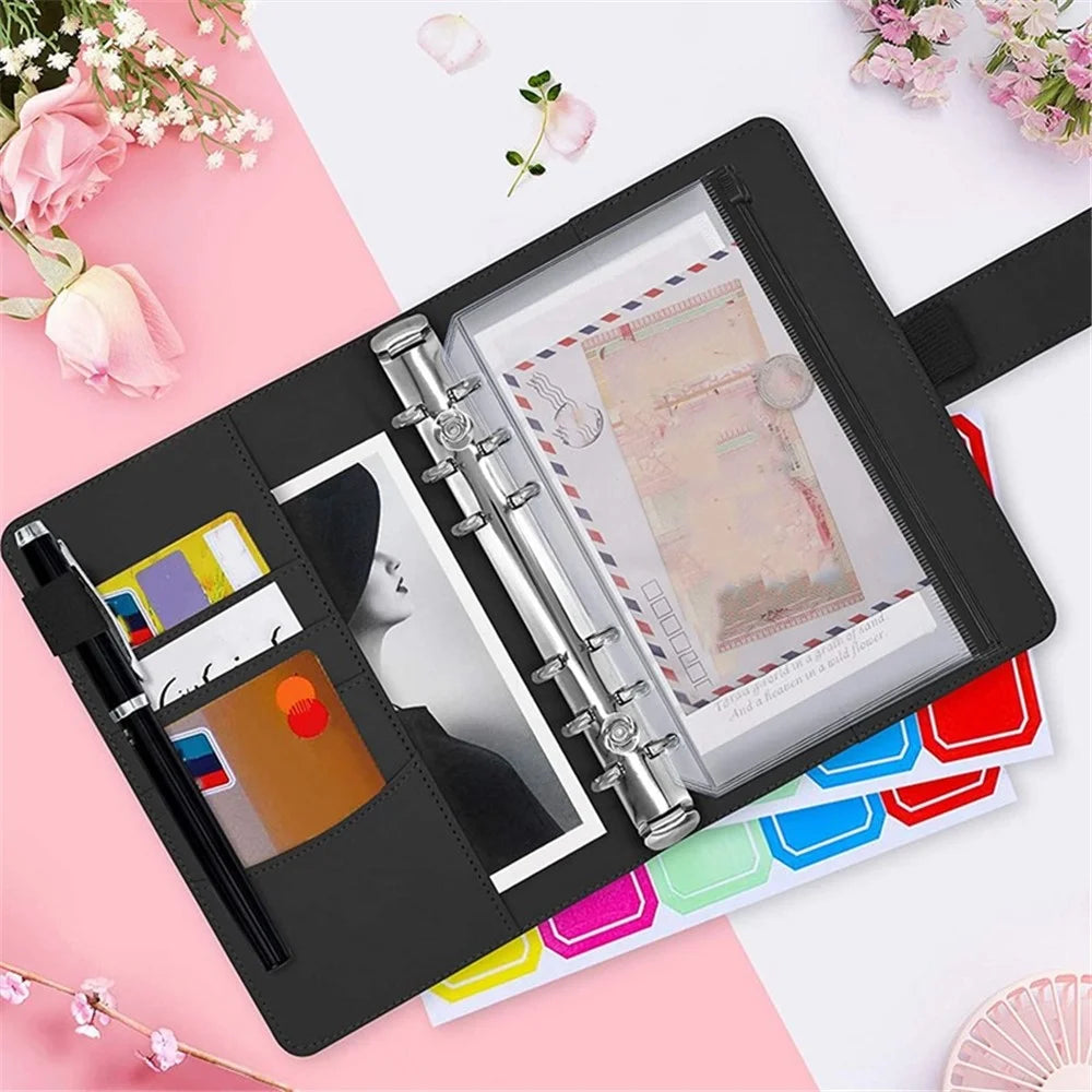 10PCS A6 Size Binder Pockets Black Zipper Binder Pouch Folders for 6-Ring Binder Loose Leaf Bags Waterproof PVC Bill Storage Bags - 3