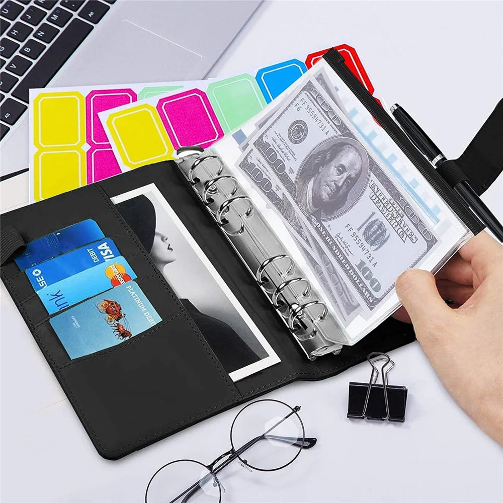10PCS A6 Size Binder Pockets Black Zipper Binder Pouch Folders for 6-Ring Binder Loose Leaf Bags Waterproof PVC Bill Storage Bags - 4