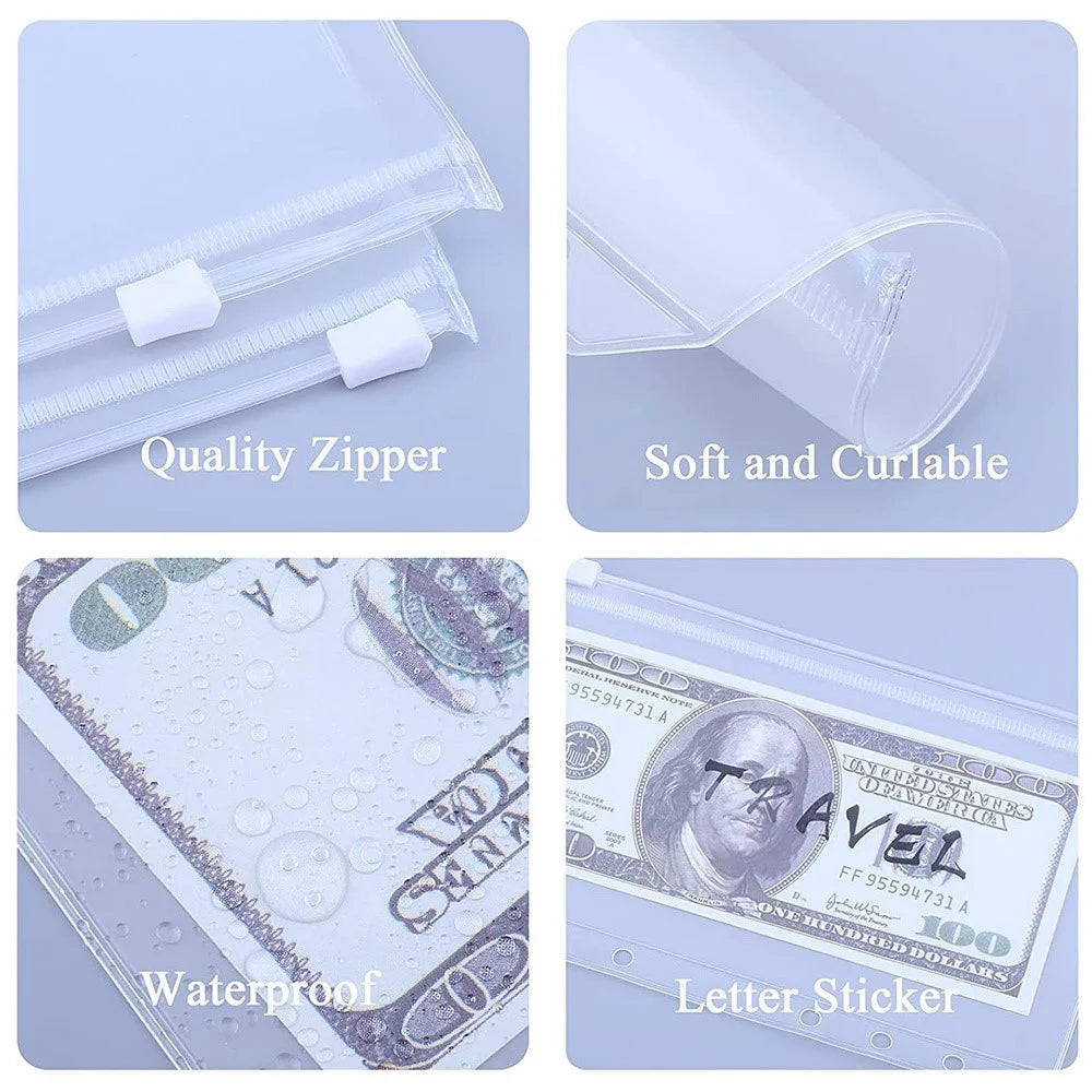 15Pcs A6 Binder Pockets with Letter Labels, PVC Zipper Binder Pouch Filling Bags for 6-Ring Binder Folders - 5