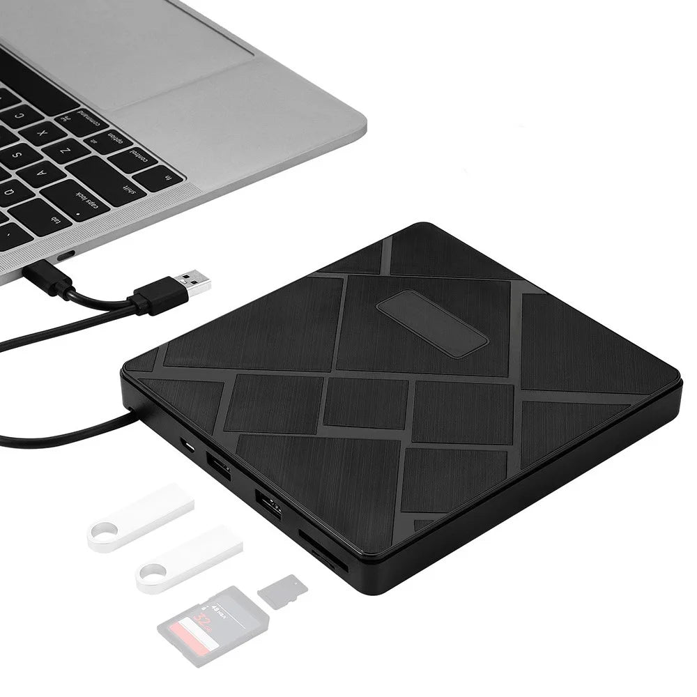 USB 3.0 Computer Laptop External Optical Drive Dual USB Ports TF SD Card Reader CD DVD Burner - 1