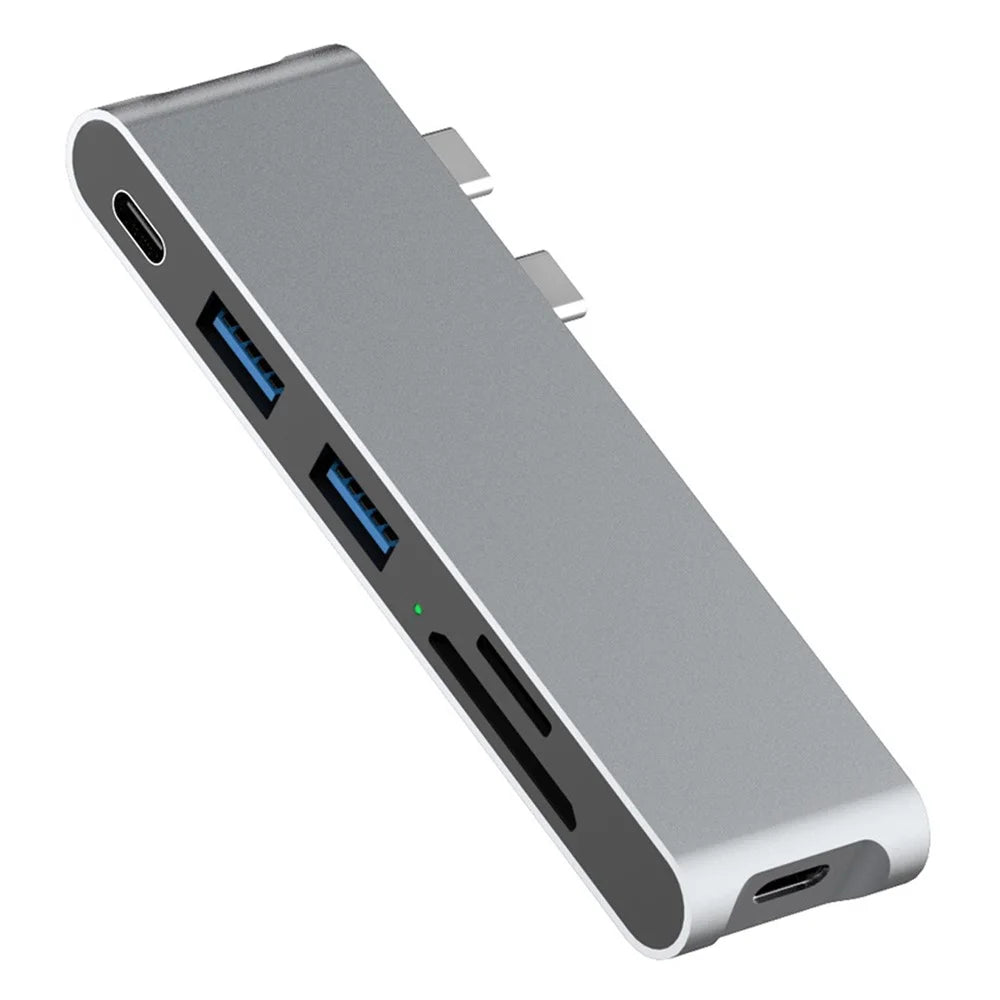 6-In-1 Multiport Adapter USB-C Hub to USB 3.0 + 40Gbps Thunderbolt Type-C + 2xCard Reader Slots + USB + Type-C Fast Charging for MacBook Pro Air - 1