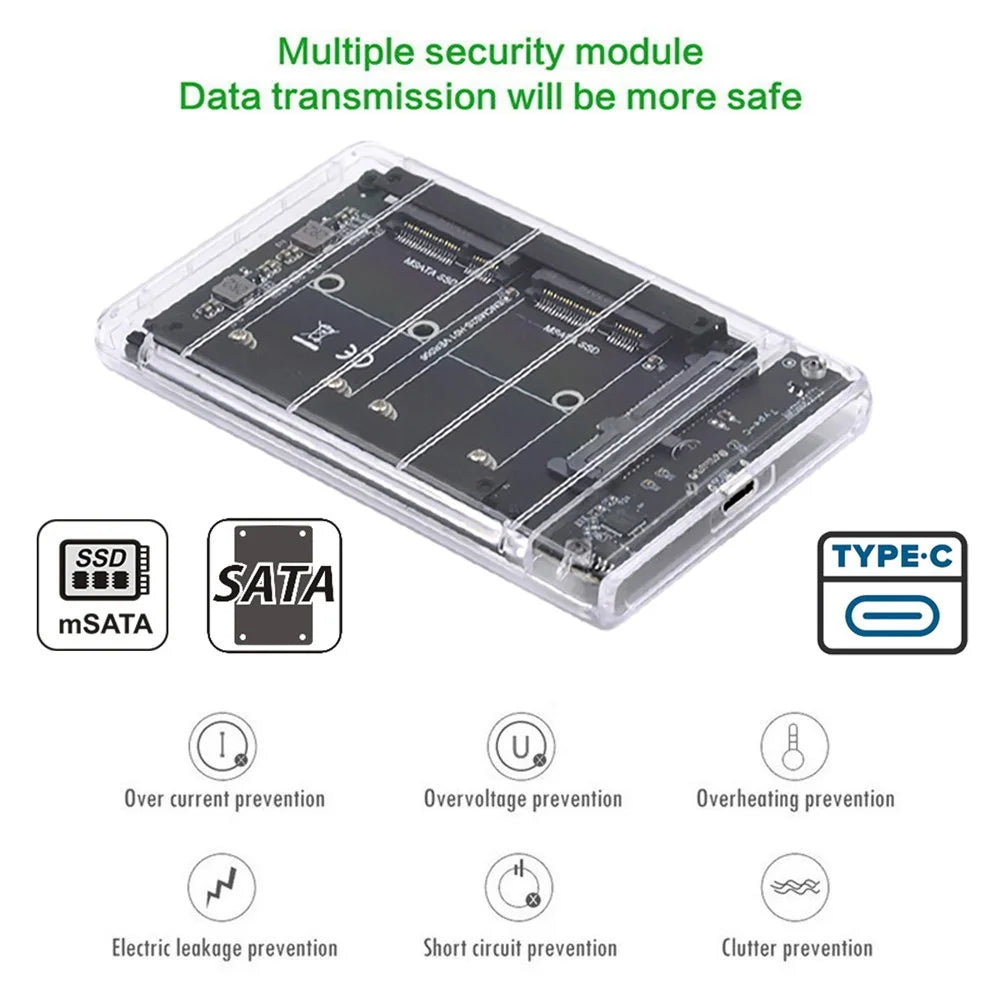 SA-049+UC-079-WH Dual MSATA Mini-SATA SSD Card JOBD Raid0 Span Bridge to USB3.0 Type-C USB-C 2.5-inch SATA Combo Enclosure - 2