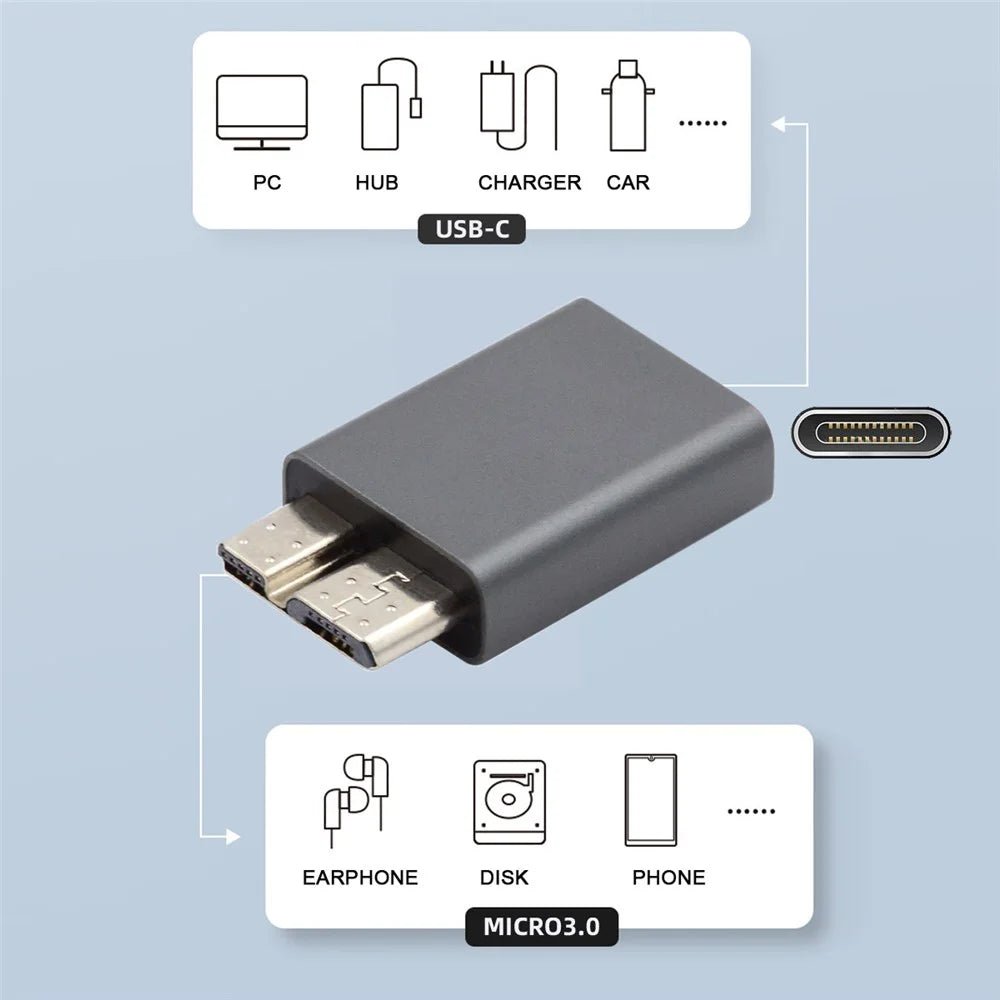 UC-082-MMCF USB-C USB 3.1 Type C Female to Micro USB 3.0 Male Data Adapter 10Gbps Data Power for Laptop SSD Disk - 7