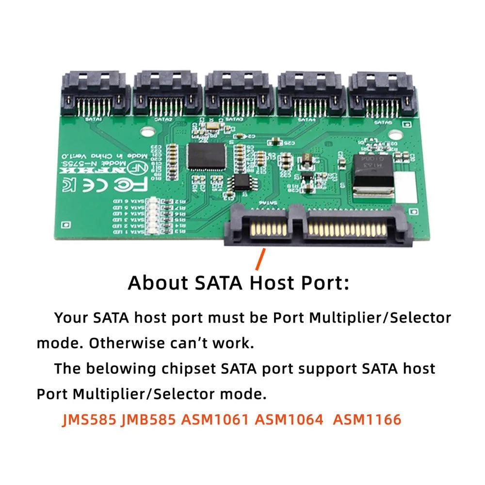 SA-054 SATA 3.0 6Gbps 1 to 5 Splitter Ports HUB Adapter Converter PM Multiplier Port Selector JMB575 - 4