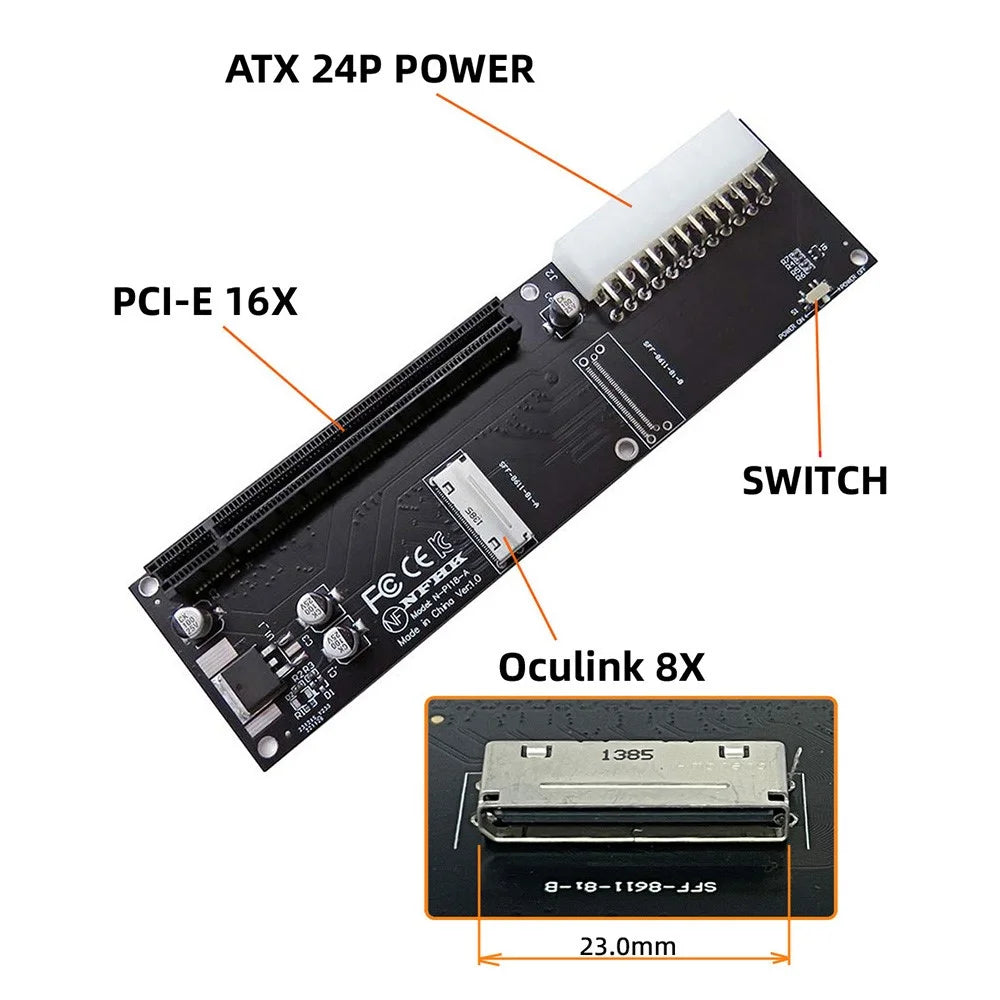 SF-066 Oculink 8X SFF-8612 SFF-8611 to PCIE PCI-Express 16X Adapter with ATX 24-Pin Power Port for Mainboard Graphics Card - 7