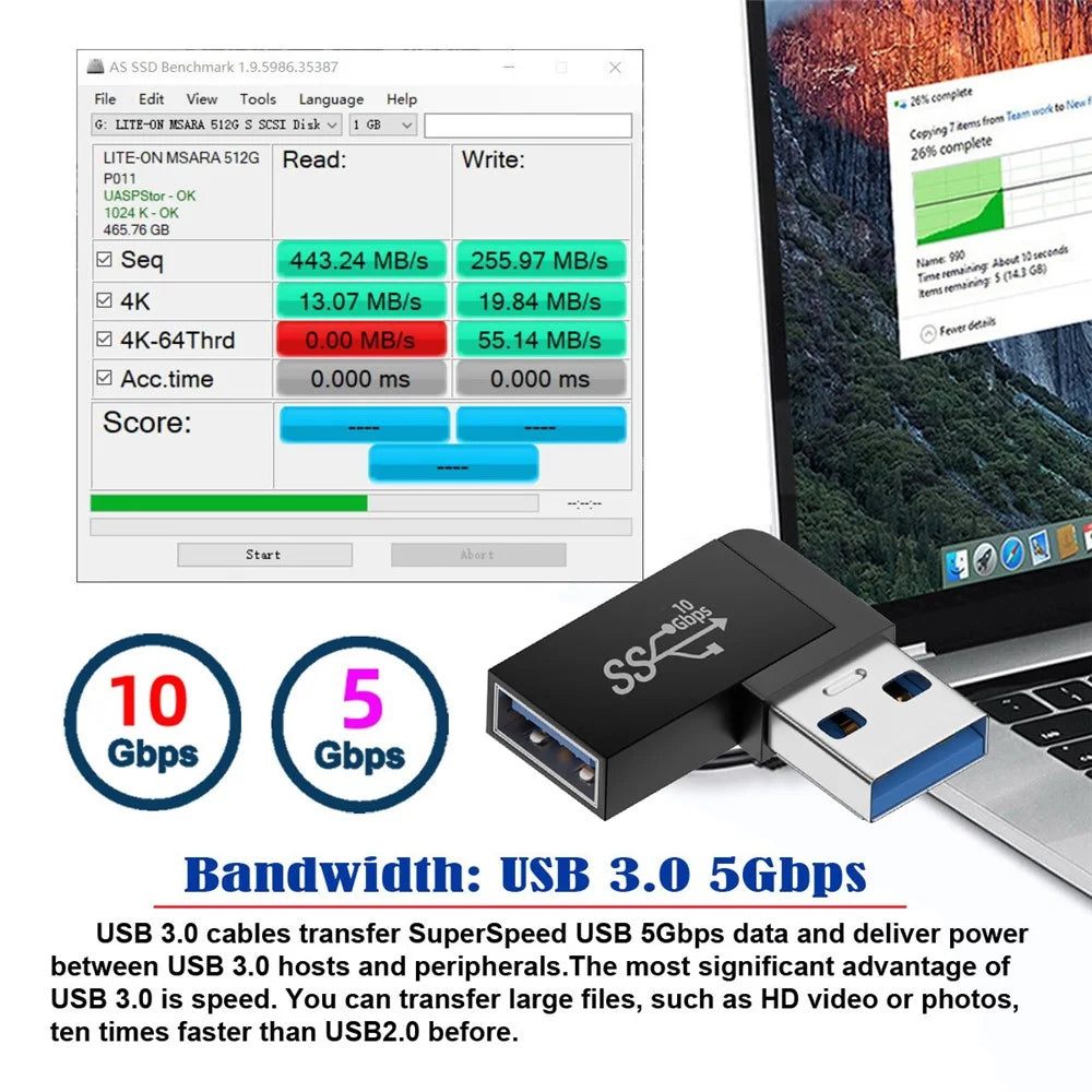 U3-018-RF 10Gbps USB3.0 Male to Female Extension Power Data Video Adapter 90-Degree Angled Type - 3