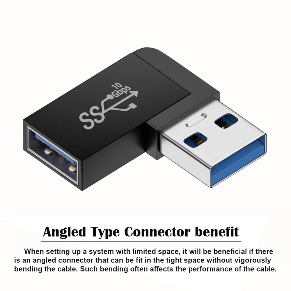 U3-018-RF 10Gbps USB3.0 Male to Female Extension Power Data Video Adapter 90-Degree Angled Type - 5