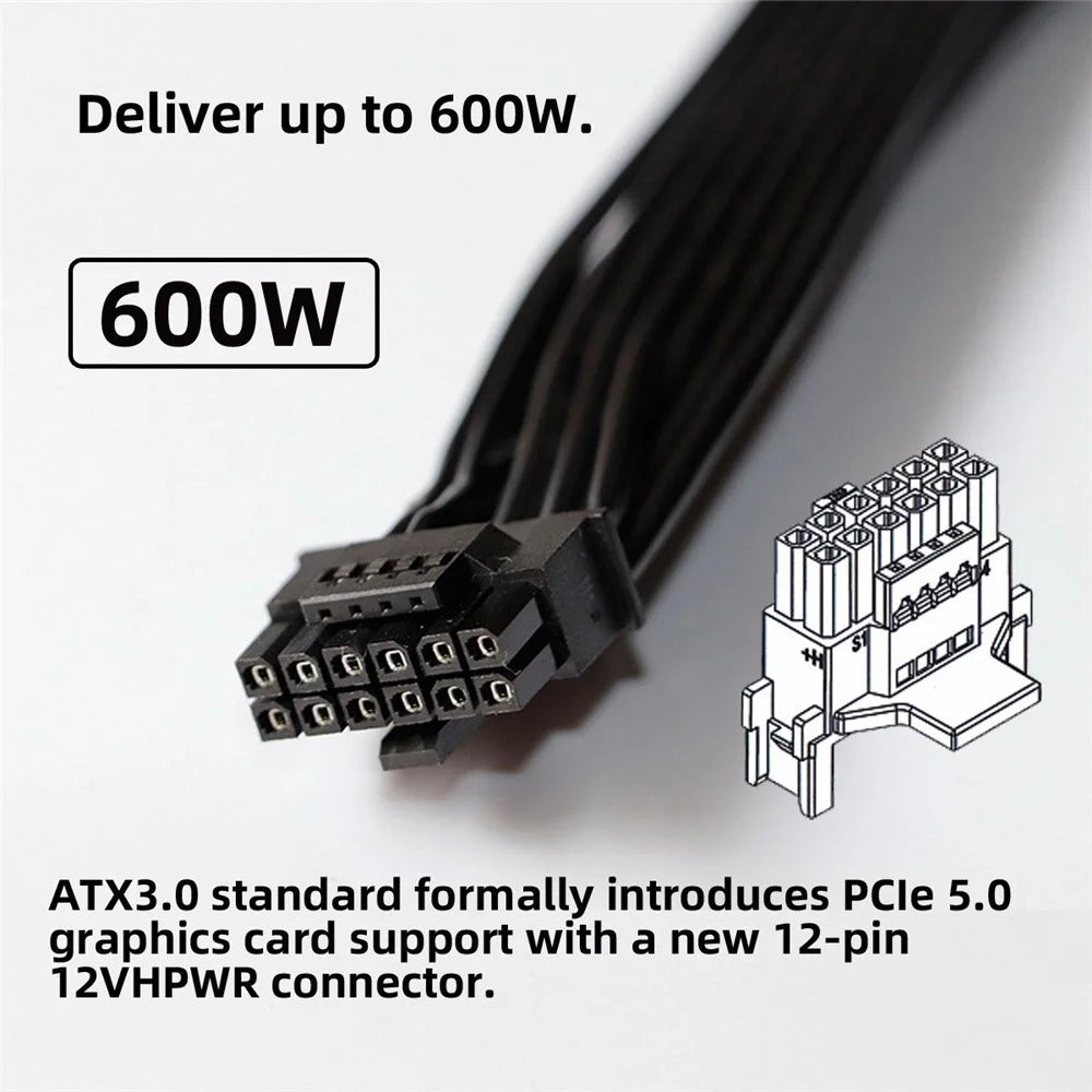 PW-036-DN 12VHPWR ATX3.0 PCI-E 5.0 16Pin 12P+4P Adapter Male to Female Angled 360 Degree for 4080 5090TI Graphics Card - 6
