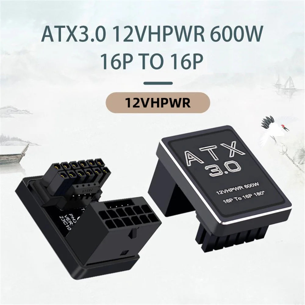 PW-036-DN 12VHPWR ATX3.0 PCI-E 5.0 16Pin 12P+4P Adapter Male to Female Angled 360 Degree for 4080 5090TI Graphics Card - 7