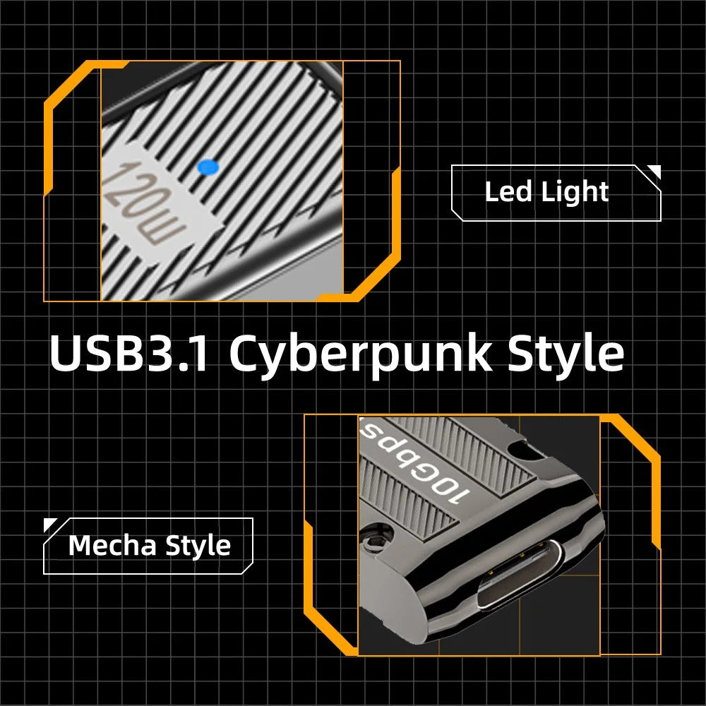 UC-029-TC006 USB 3.1 Type C Female to USB 3.0 Type-A Male 90 Degree Left Angled 10Gbps 120W Mini Power Adapter - 7
