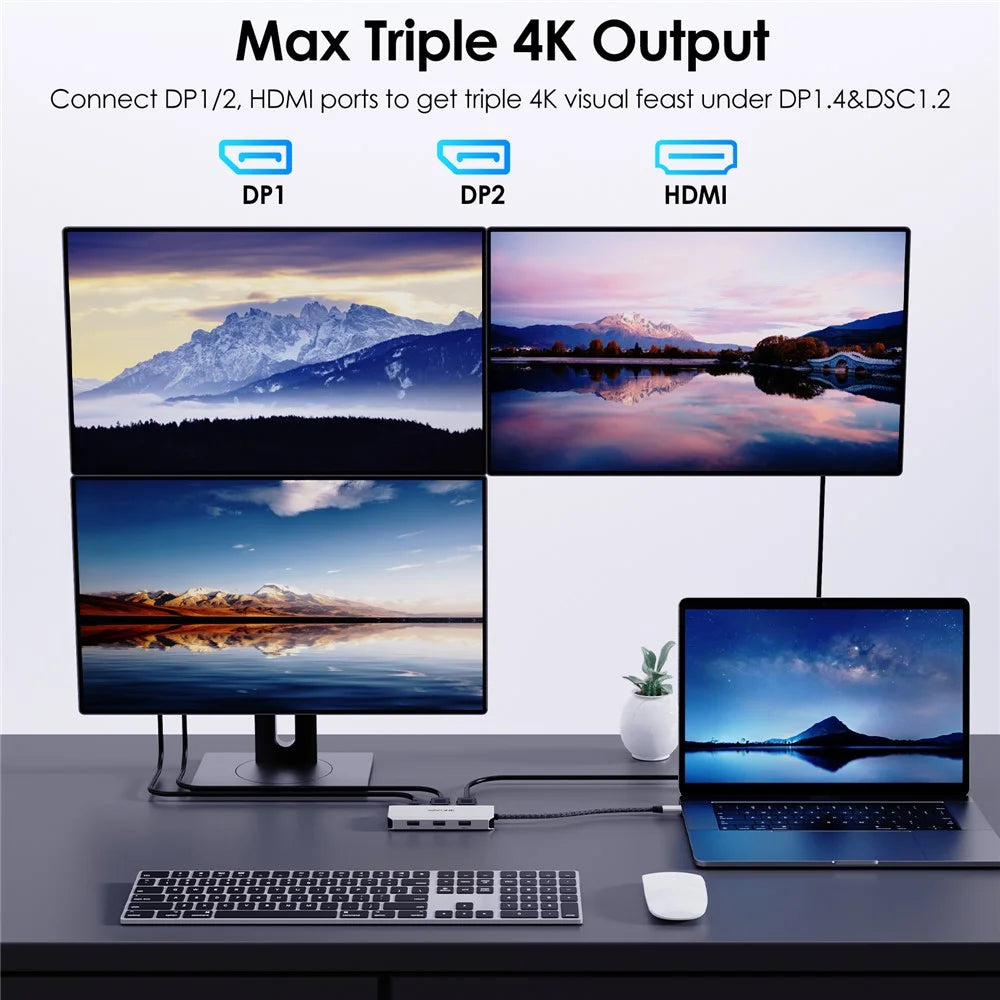 WAVLINK WL-UMD307 Hub Adapter Type-C to HD 4K@60Hz+VGA 1080P@60Hz+3xUSBA2.0+2xDP Docking Station - 7