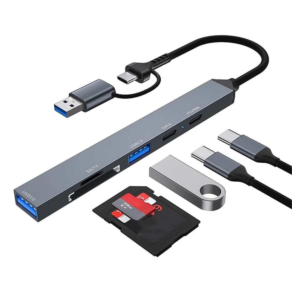 ADS-807D USB+Type-C Adapter to PD 100W Charging Data Reading Card Slots Multi-Port Hub - 2