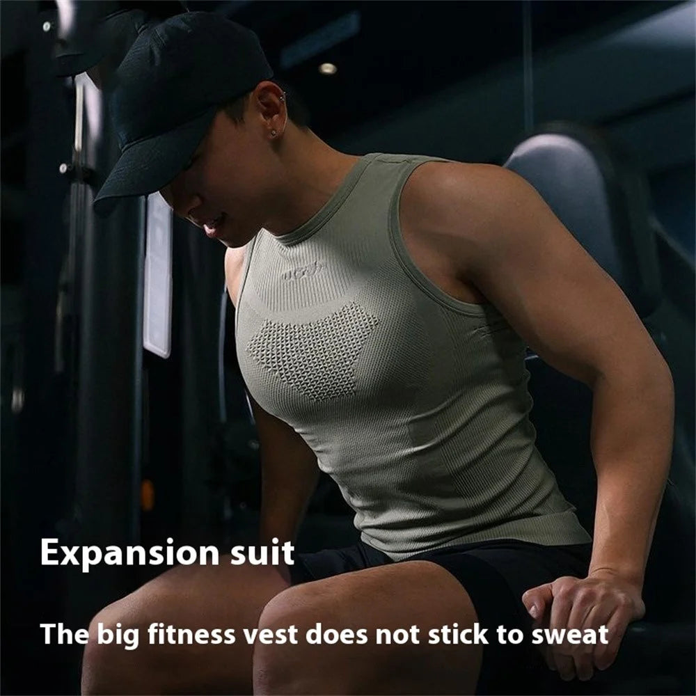 GOLOVEJOY JS01 Summer Men Sleeveless Compression Tank Top Quick Dry Breathable Fitness Vest, Size XL - Grey - 2
