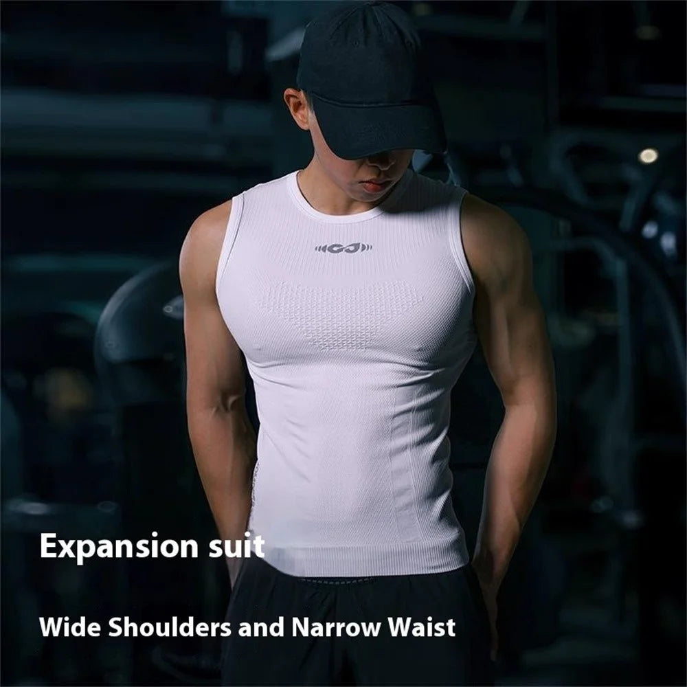 GOLOVEJOY JS01 Summer Men Sleeveless Compression Tank Top Quick Dry Breathable Fitness Vest, Size XL - Grey - 6