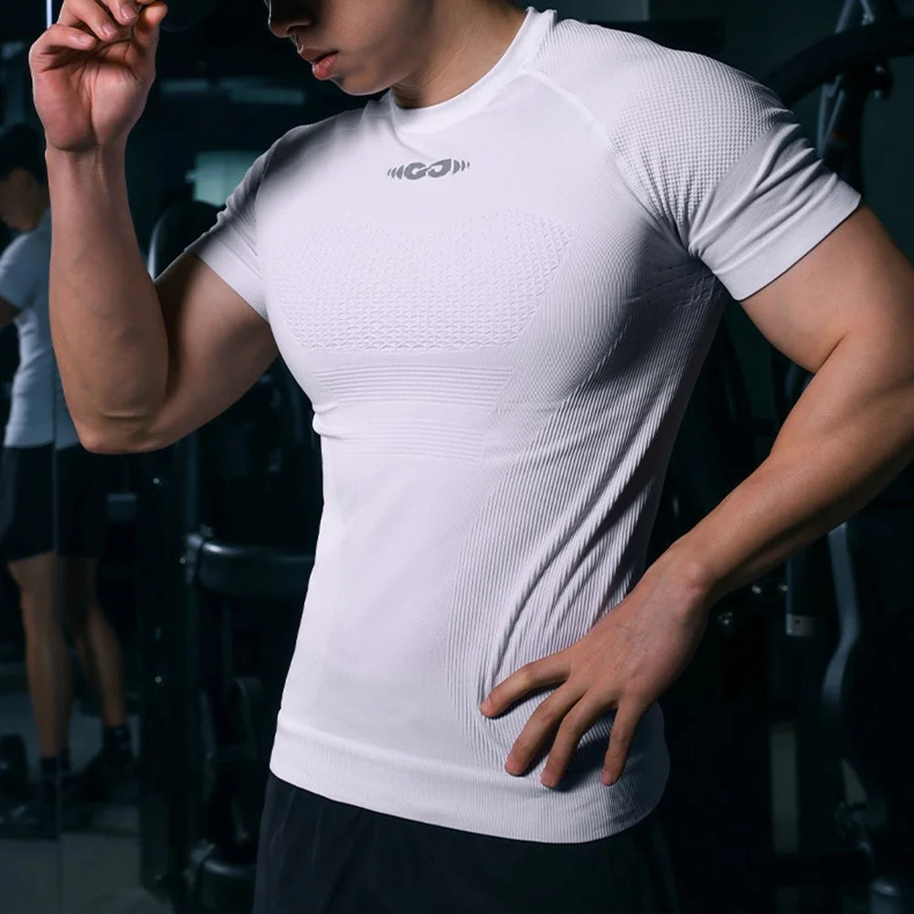 GOLOVEJOY JS02 Outdoor Sports Breathable Men Compression Short Sleeve Top for Cycling Running, Size XL - Grey - 4