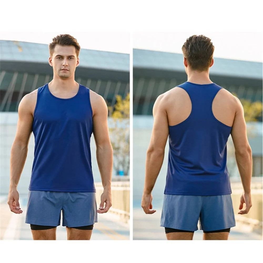 Summer Men Sports Casual Polyester Vest Breathable Quick-drying Running Basketball Tank Top - Navy Blue / S - 3