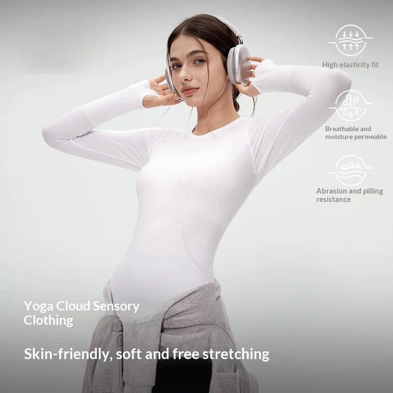 GOLOVEJOY YJ06 Yoga Top for Women Slim Fit Long Sleeve Quick Dry Fitness Top with Thumb Hole - White/S - 5