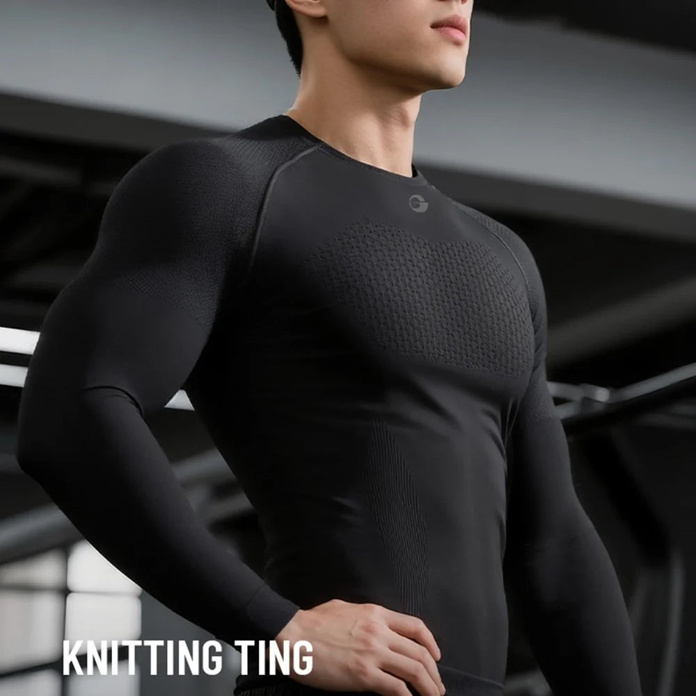 GOLOVEJOY JS07 Quick Dry Workout Top for Men High Stretch Long Sleeve Fitness Compression Tights - Black / M - 2