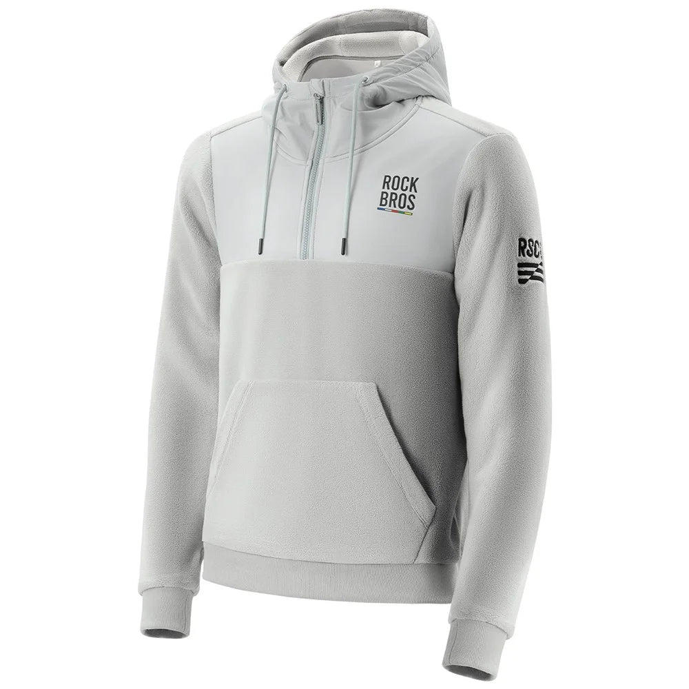 ROCKBROS 15400008 TLWY002 15400008001 Windproof Fleece Sports Hoodie Zipper Fleece Pullover Hooded Jacket with Hidden Mesh Pocket - Light Grey  /  S - 1