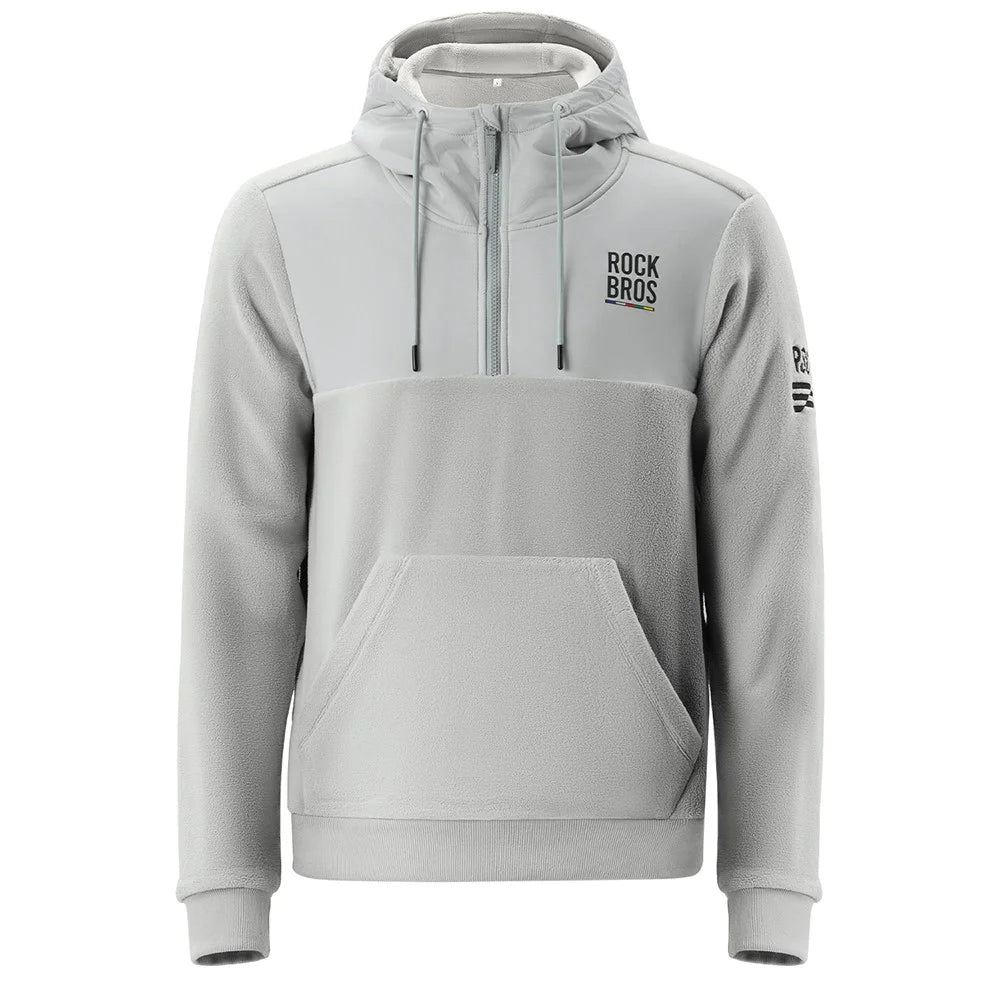 ROCKBROS 15400008 TLWY002 15400008001 Windproof Fleece Sports Hoodie Zipper Fleece Pullover Hooded Jacket with Hidden Mesh Pocket - Light Grey  /  S - 2