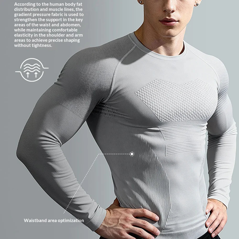 JS07 Men Seamless Athletic Long Sleeve Compression Shirt Moisture Wicking Quick Dry Training Top for Running Cycling - Black/M - 6