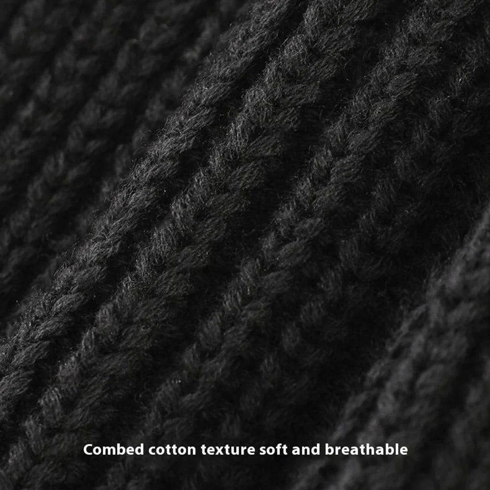 GOLOVEJOY DMZ81 Winter Combed Cotton Men Hat Elastic Knitted Warm Beanie Cap Face Mask - Black - 6