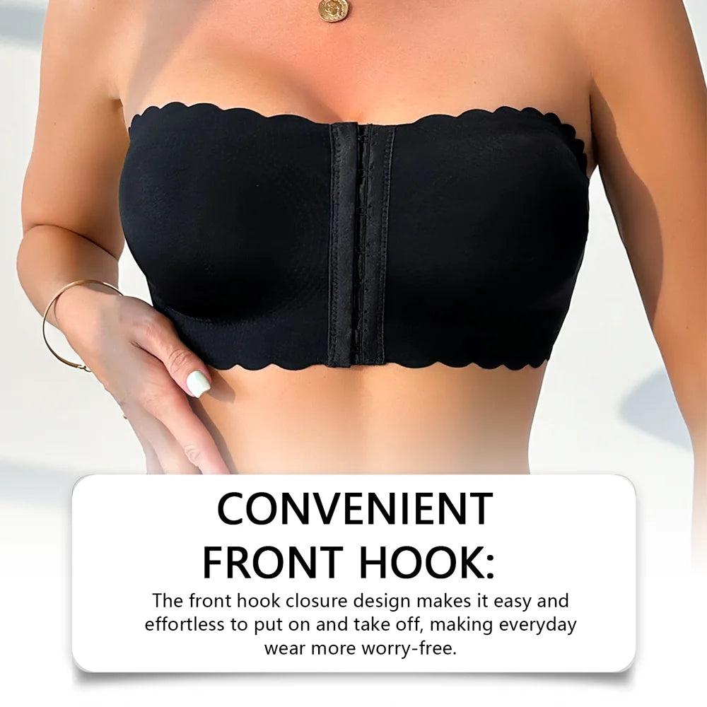 ZERILUNA Sexy Wave Edge Seamless Invisible Bra with Front Closure Push Up Strapless Brassiere - 7