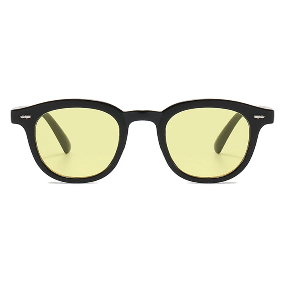 2306 Small Frame Round Classic Sunglasses Rivet Decor Unisex Sun Glasses Vintage Style Shades - Black / Yellow - 2