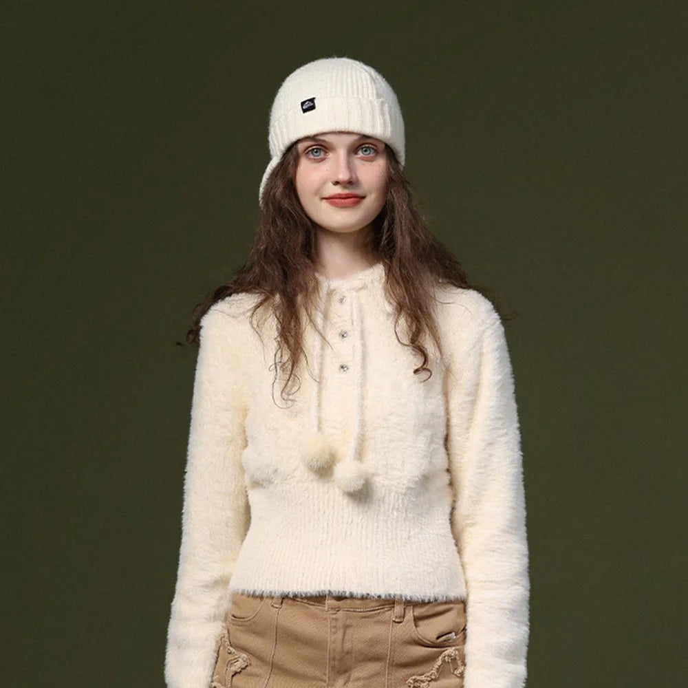 GOLOVEJOY DMZ94 Women Winter Short Brim Warm Cap Windproof Knitted Duckbill Hat - Beige - 2